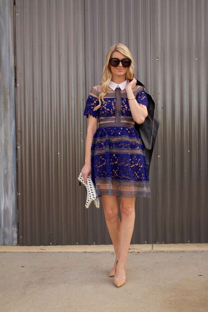 blue lace collar dress