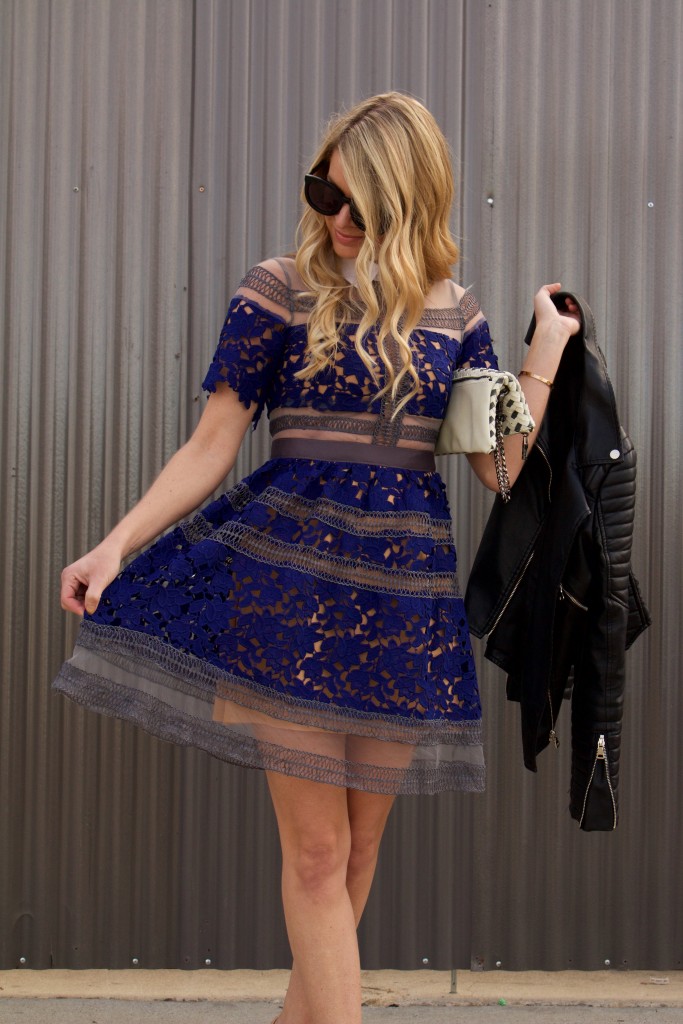 blue lace collar dress