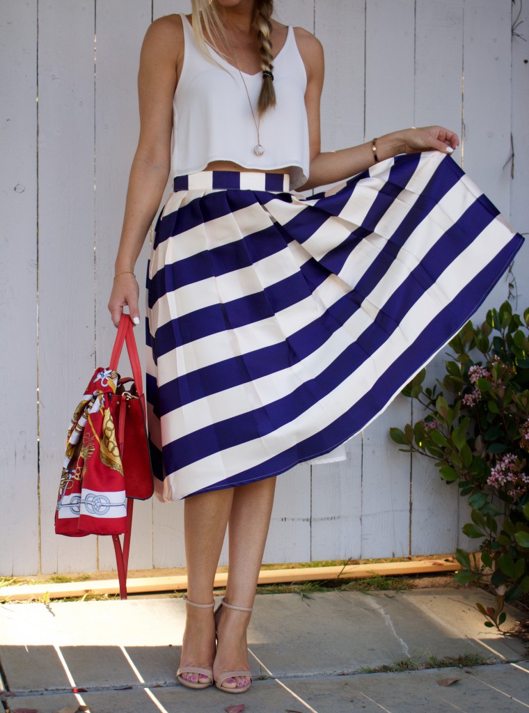 blue and white striped skirt
