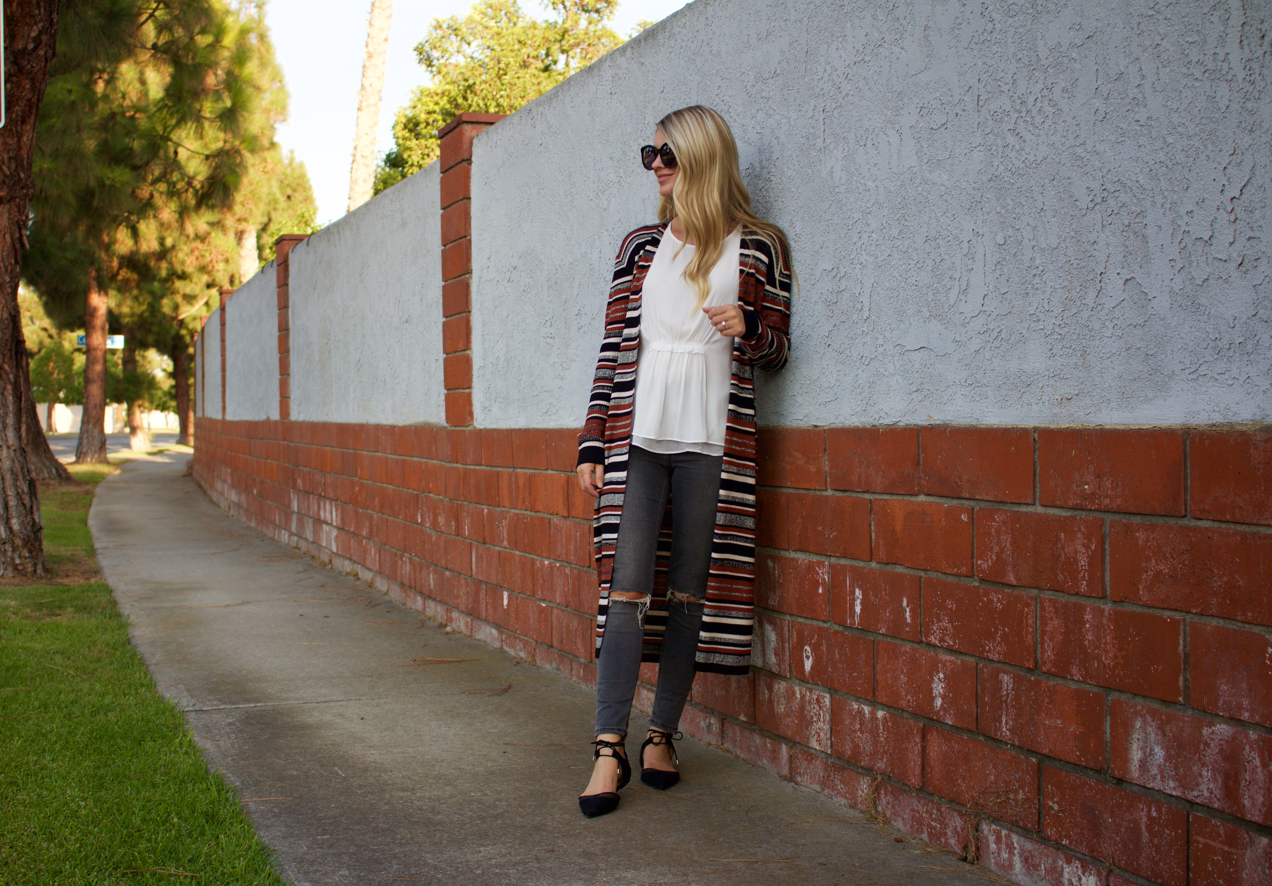 striped duster cardigan